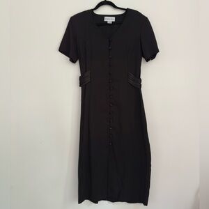Black V-Neck Midi Dress for Casual Work